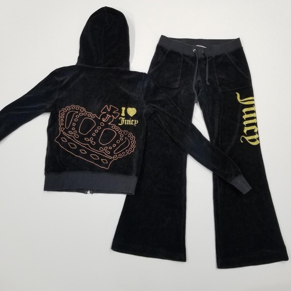 Juicy Couture TrackSuit Matching Set Bling Velour Large Med Jacket Pants Pockets
